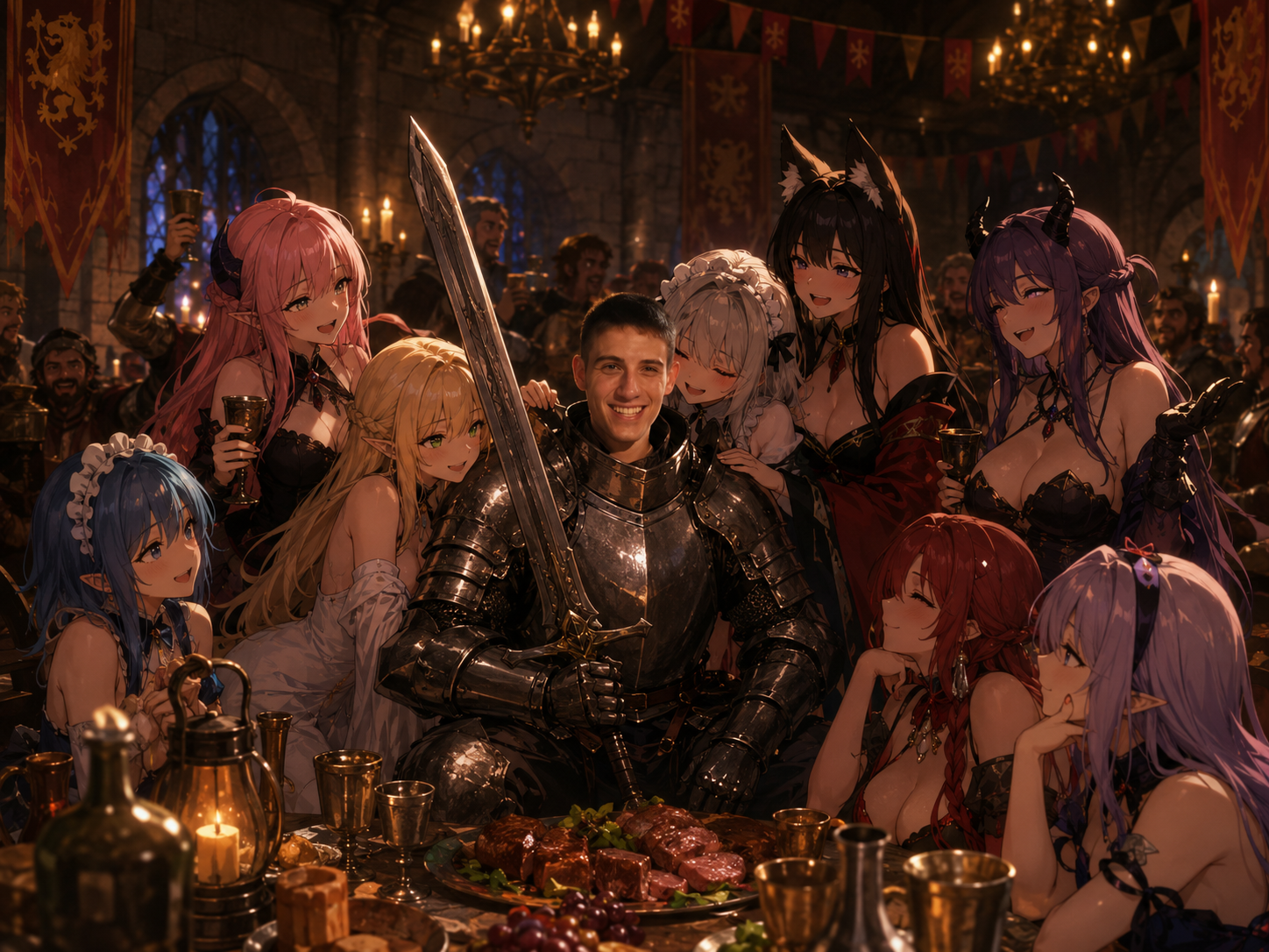 A warm fantasy feast scene