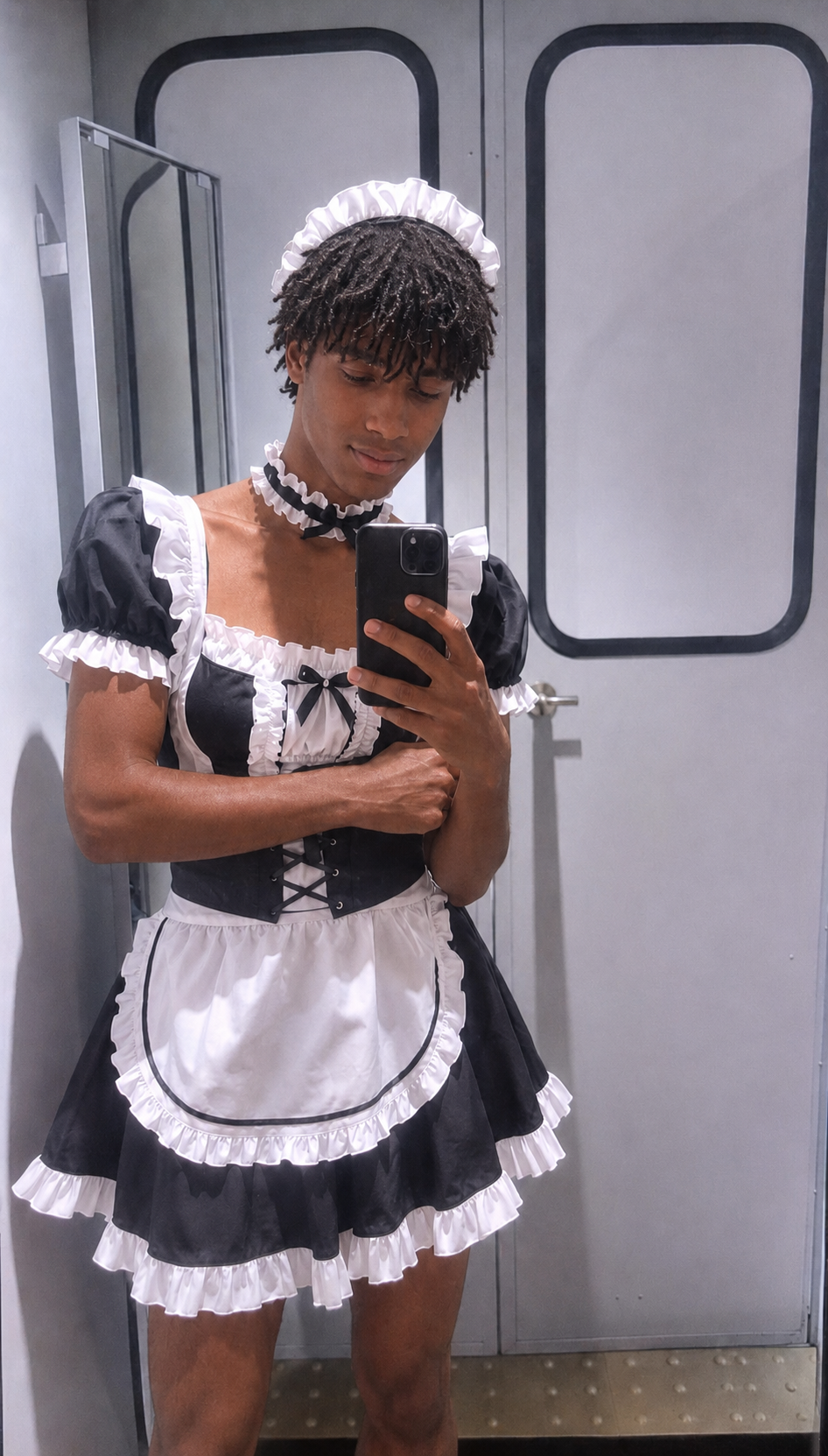 A playful black and white costume photo